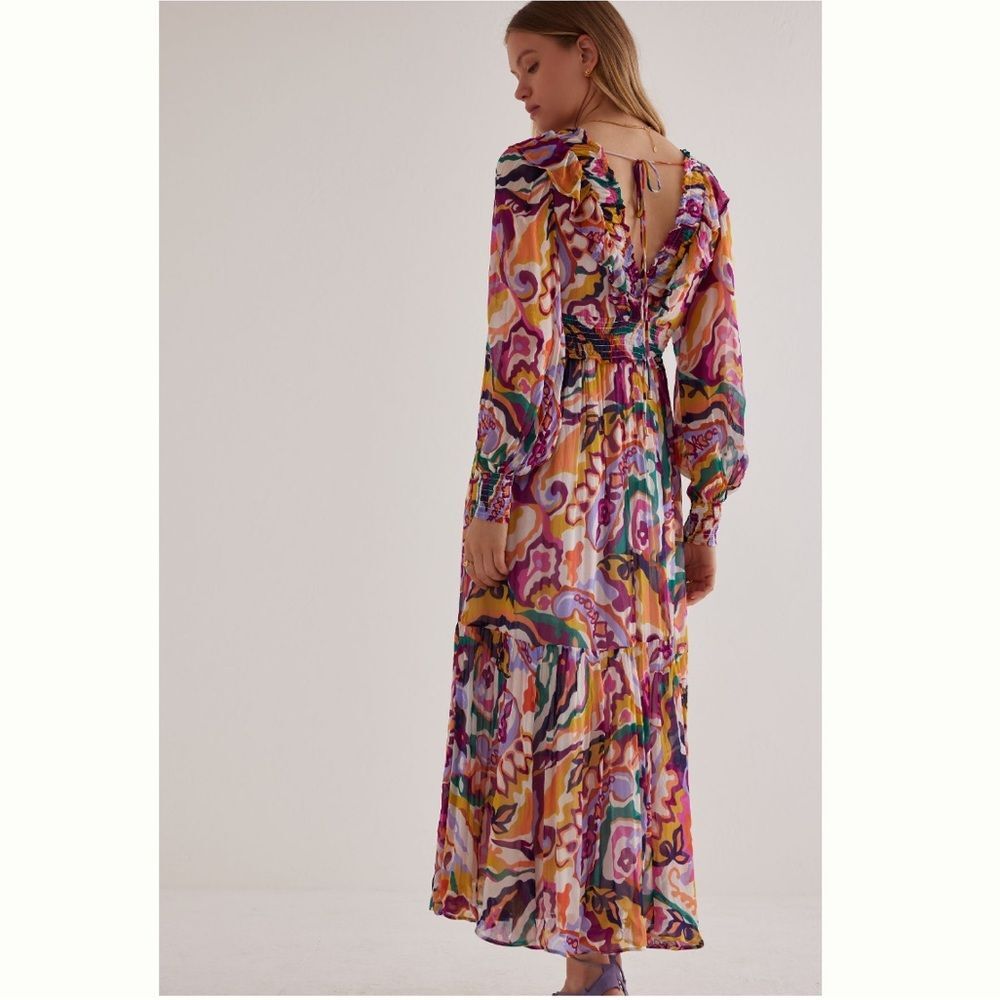 Anthropologie The Odetta Ruffled V-Neck Dress Pink Floral - Picture 2 of 6